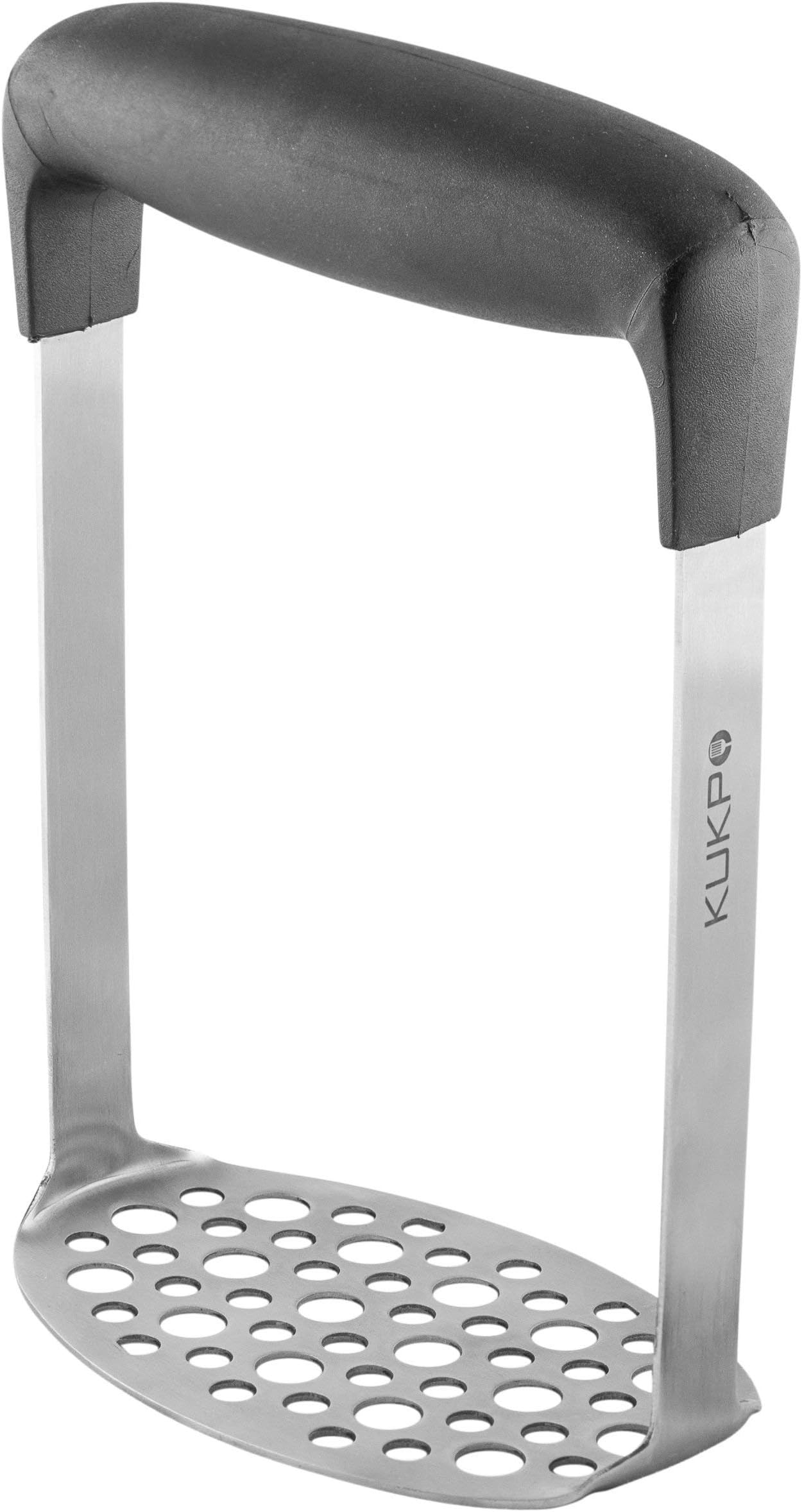 Stainless steel potato and vegetable masher with ergonomic handle